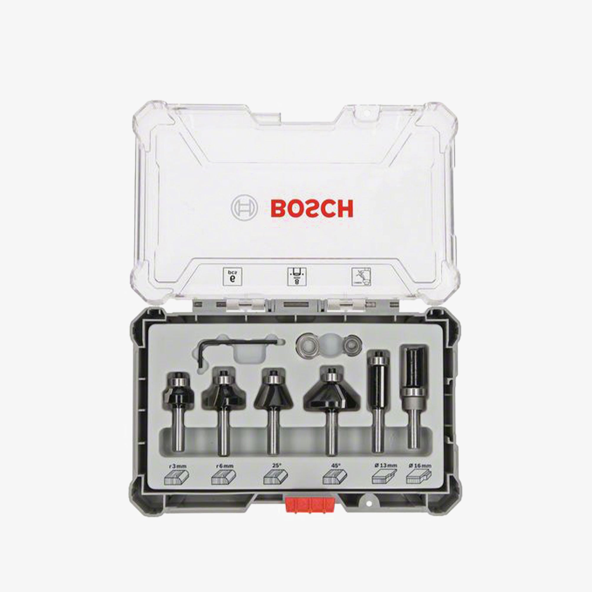 BOSCH 2607017469 Router bit set, 6-piece, for straightening edges, 8 mm shank