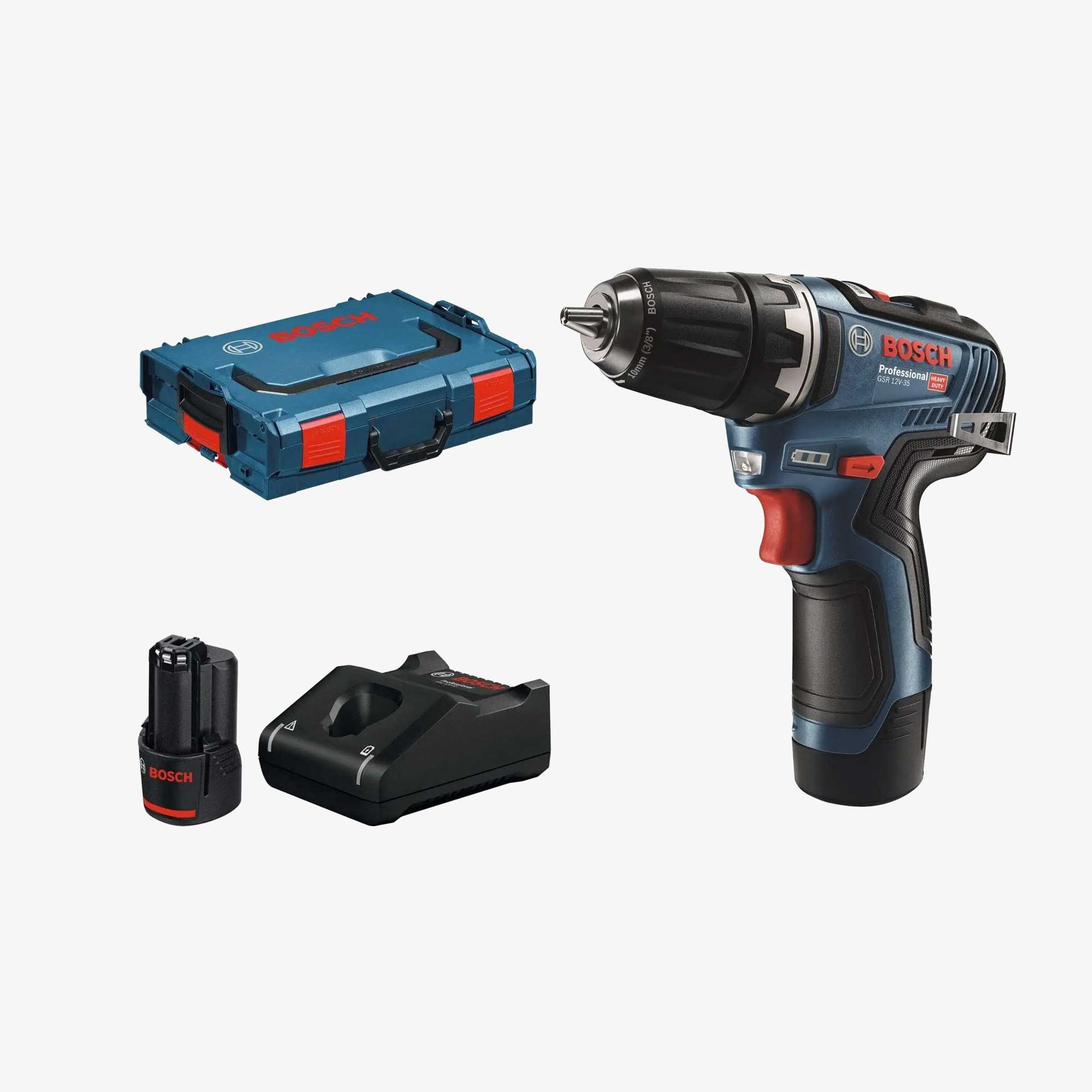 BOSCH 06019H8002 GSR 12V-35 Akku-Bohrschrauber in L-BOXX 102 mit 2 x 3,0 Ah Akkus, mit Schnellladegerät