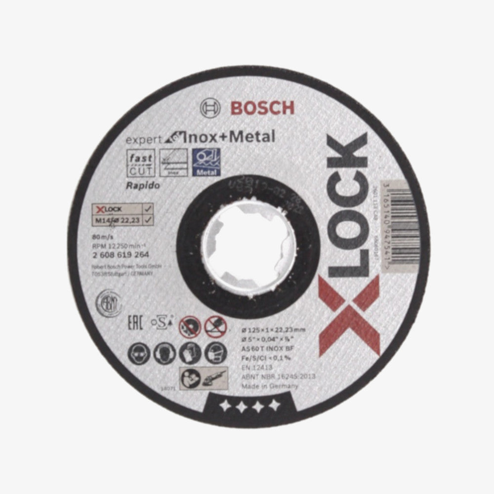 BOSCH 2608619264 Schneidbrett Expert für Inox + Metall X-LOCK 25 Stück 125 x 1 x 22,23, gerader Schnitt