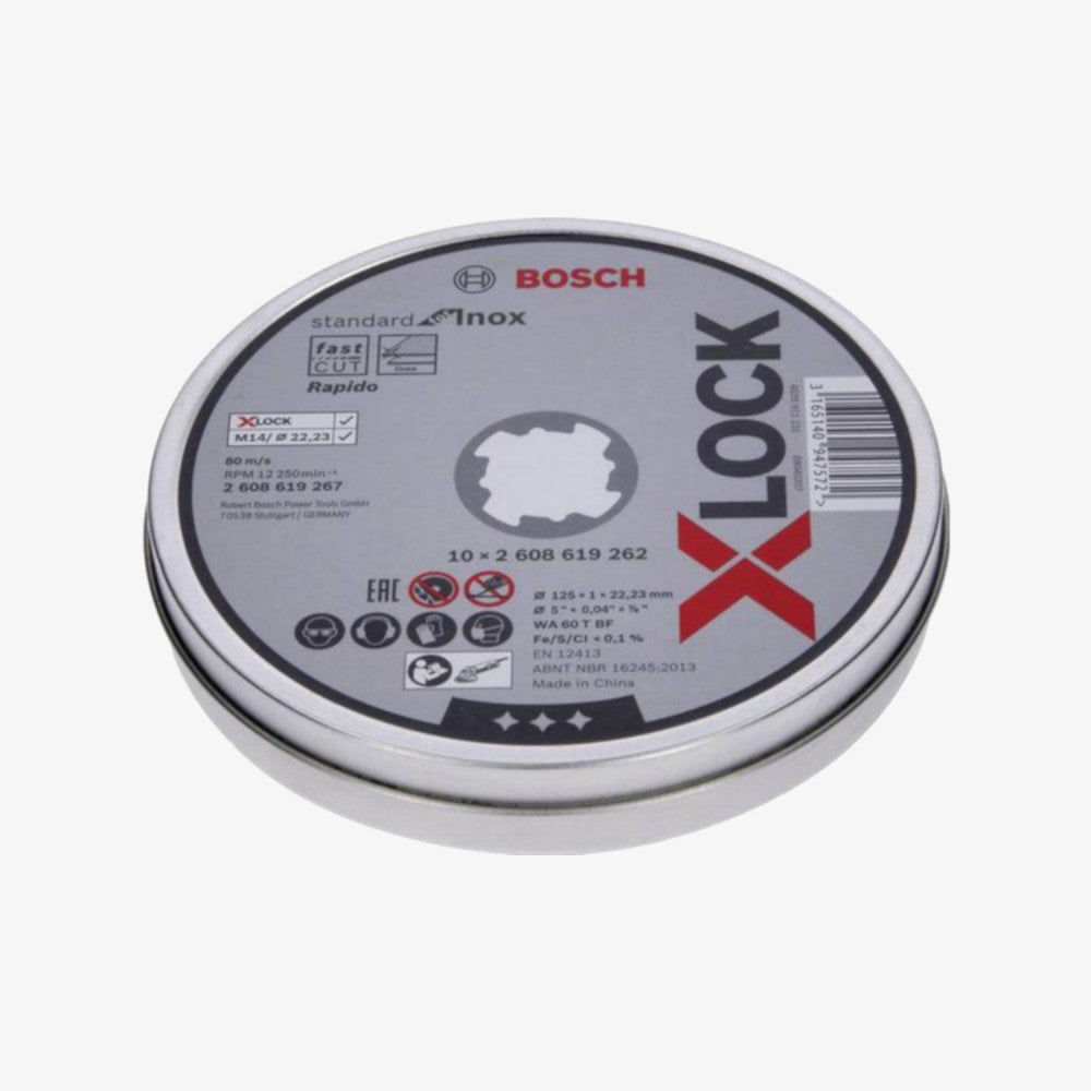 BOSCH 2608619267 Schneidplatte Standard für Inox X-LOCK 10 Stück x 125 x 1 x 22,23 mm, gerade schneidend