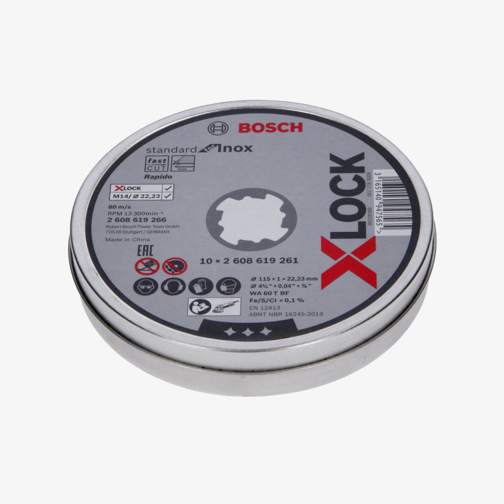 BOSCH 2608619266 Schneidplatte Standard für Inox X-LOCK 10 Stück x 115 x 1 x 22,23 mm, gerade schneidend