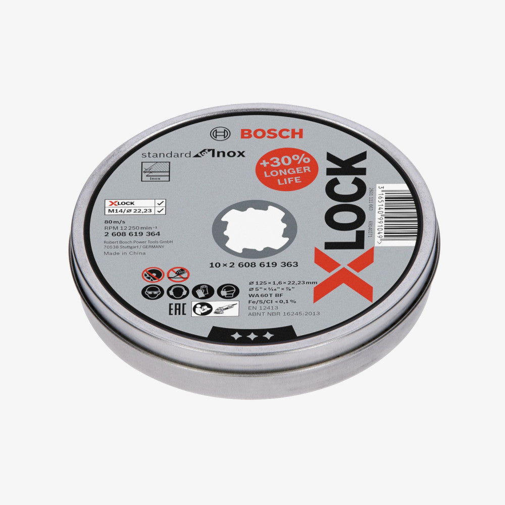 BOSCH 2608619364 Schneidplatte Standard für Inox X-LOCK 10 Stück x 125 x 1,6 x 22,23 mm T41